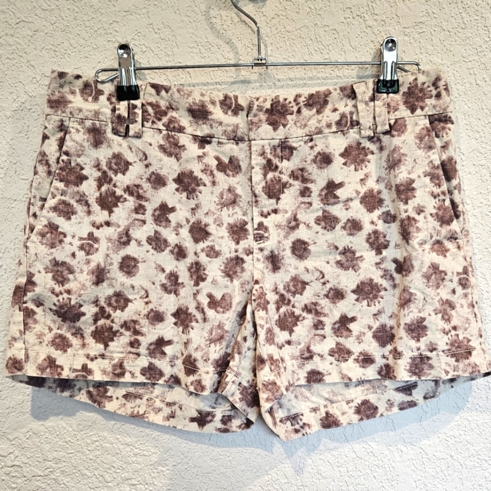 Loft Cream & Purple Watercolor Linen Blend Shorts Size 8